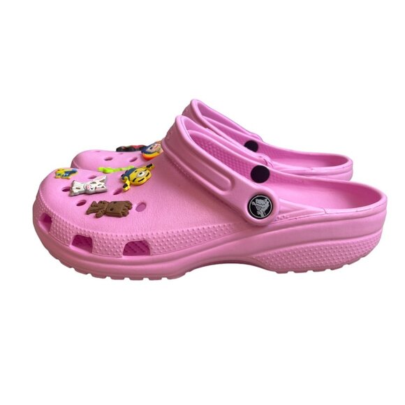 Crocs Pink Slip On With  Jibbitz Charms  Slippers Sz  8M/10W - Picture 6 of 7
